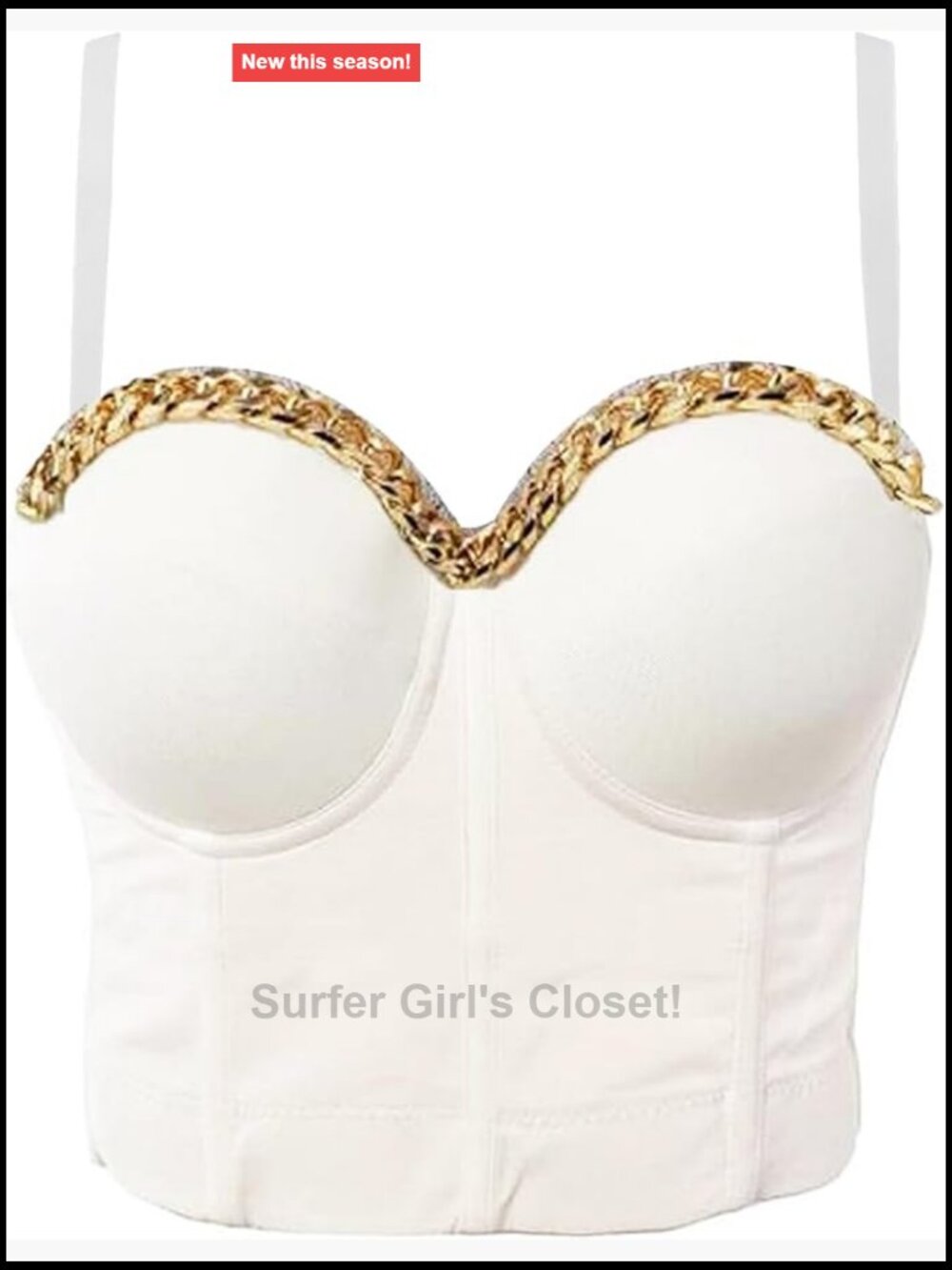 Women's Gold Chain Smooth Push Up Bustier Crop Top Corset Bra Vest